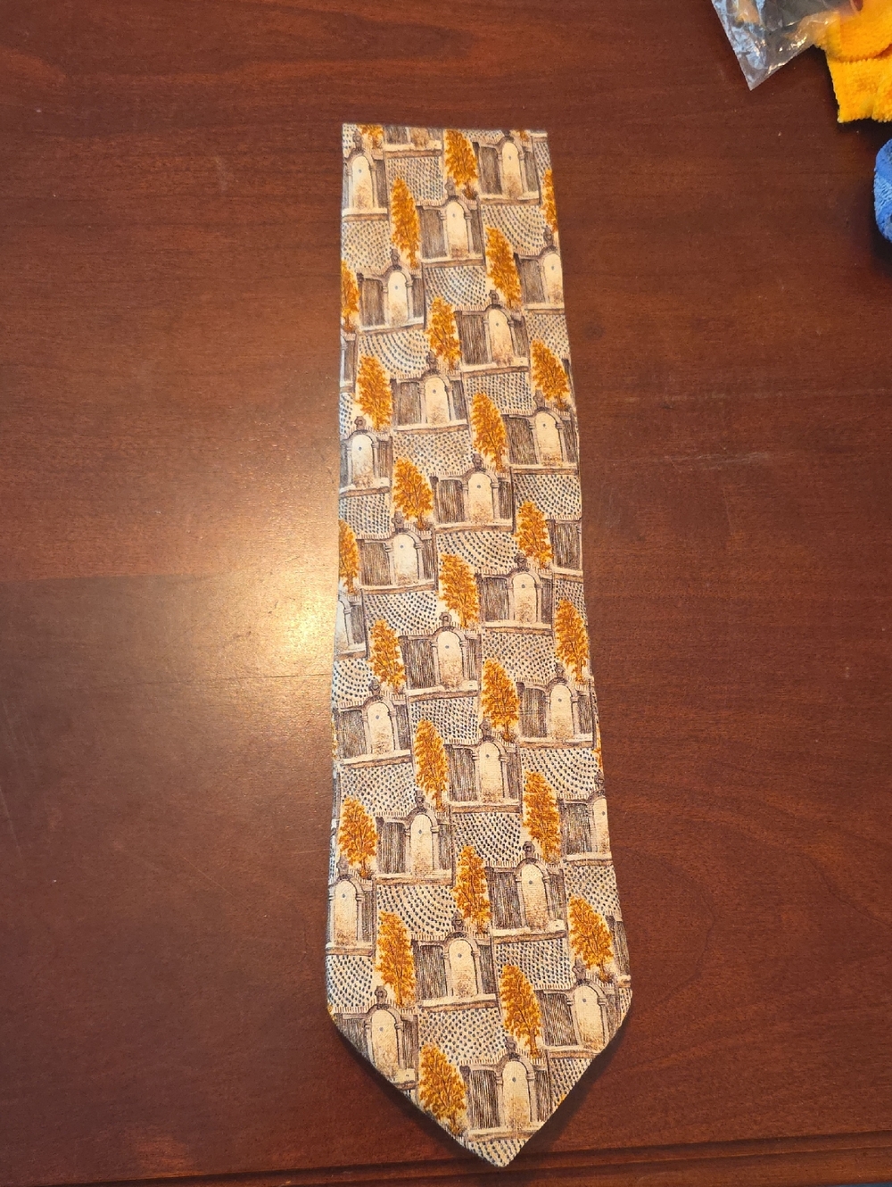 Ermenegildo Zegna Beige and Mustard Patterned Silk Tie